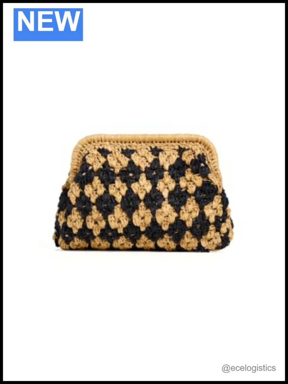 Raffia Clutch Bag - Cotton Lining, Hinged Top Closure